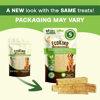 EcoKind Yak Cheese Himalayan Dog Chews, Yak Chews for Large Dogs, Long Lasting Bone for Aggressive Chewers, Only 4 Ingredients, Natural High Protein Treat, No Additives, Peanut Butter, Large - 5 Chews