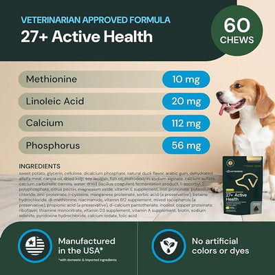 VetriScience Veterinary Strength 27+ Active Health Chews - Comprehensive Dog Multivitamin for Dog Health & Wellness - Digestive Support - Duck Flavor - 60 Count