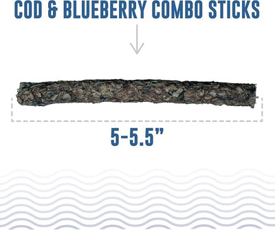 Icelandic+ Combo Sticks: Cod & Blueberry - 16ct, 5.1oz Bag - Dog Treats, 2 Ingredient Pet Snacks, Wild Caught Fish, Slow Baked, Crunchy Natural Chews