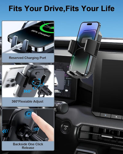 PZK Dual Car Phone Mount for 2026 Toyota RAV4 Accessories 12.9-Inch Screen | Auto Lock Clamping Cell Phone Holder 360° Rotation for All 4.0-7.0'' Smartphones Not Affect Air Vent (Not Fit 10.5 inch)