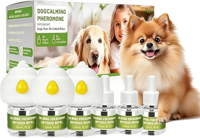 9 PCS Dog Calming Pheromone Diffuser with 6 Refills (48mL Each) - 3 Plug-Ins for 180 Days Continuous Stress Reduction for Dogs