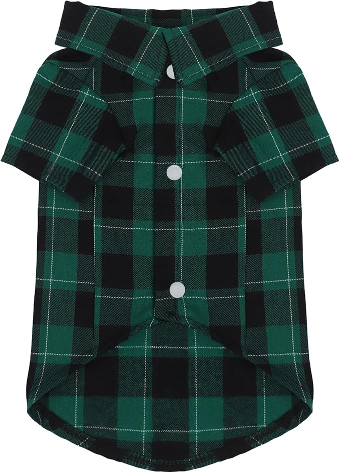Paiaite Plaid Dog Shirt: Classic CheckeGreen Style in Pure Cotton for Large, Medium, and Small Breeds, Comfort, Breathability, and Elegance. Perfect for Everyday Wear, and Photoshoots Green XS