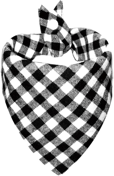 Soft Warm Black and White Plaid Scarf Bandanas for Dogs - Dual Layer Scarf with Button Snap and Soft Cotton Winter Dog Accessories Boy & Girl Pets(Medium)