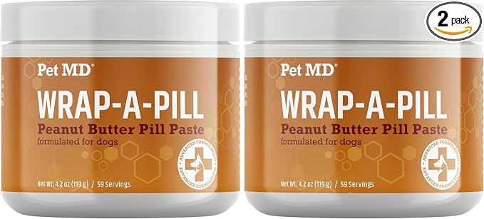 Pet MD Wrap A Pill Peanut Butter Flavored Pill Paste for Dogs - Make a Pocket to Hide Pills and Medication for Pets - 59 Servings (Pack of 2)
