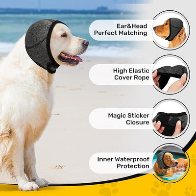 Dog Ear Muffs Noise Protection, Wraps Cover for Dogs Bath Grooming, Adjustable Dog Calming Hoodie Hematoma Anxiety Firework Thunder, Waterproof Dogs Shower Cap Drying Swimming Bathing (MG)