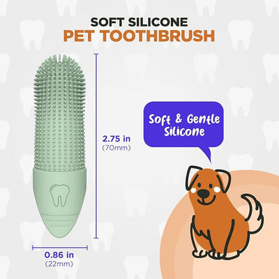 Jack & Milo 2-Pack Soft Silicone Pet Toothbrush – Gentle Finger Toothbrush for Small Dogs, Puppies & Cats – Safe Oral Care for Baby Pets – Promotes Healthy Teeth & Gums – Blue & Green