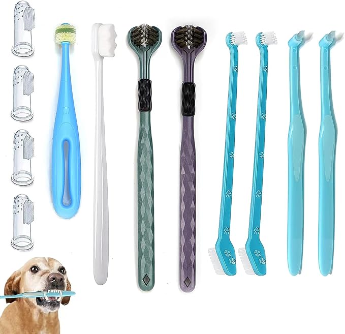 Dog Toothbrush, Finger Toothbrushes, 360 Degree Toothbrush, Triple Head Dog Toothbrushes, Double Head Toothbrush,Cleaning Brushes for Dog Cat Oral Dental Health (12 Pack)