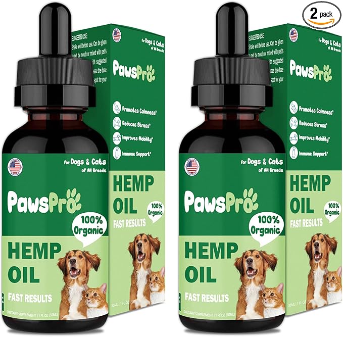 Hemp Oil for Dogs and Cats - Helps Pets with Anxiety, Stress, Sleep - Calming Drops for Pet - Support Hip and Joint Health - Fast Results (2 Pack)