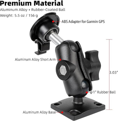 Aluminum Heavy-Duty GPS Mount with AMPS Square Plate Base for Garmin, Replacement for Suction Cup Windshield Mount, Compatible with Nuvi 2577LT 42LM 44 52LM 54 55LMT 56 2457 249