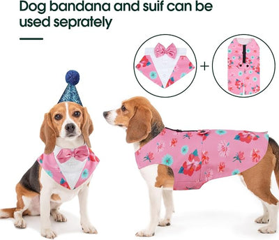 Kuoser Dog Tuxedo Dog Suit and Bandana Set, Dogs Tuxedo Wedding Party Suit, Dog Prince Wedding Bow Tie Shirt Formal Dog Wedding Attire for Large and Medium Dogs Golden Retriever Samo Bulldogs