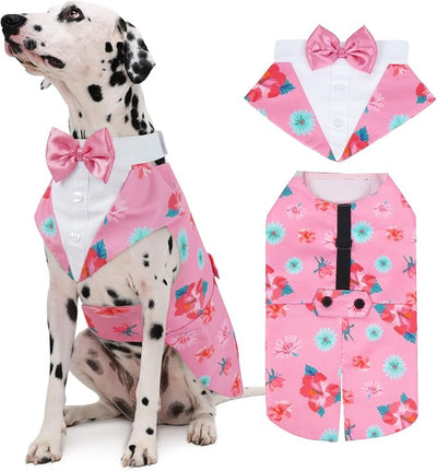Kuoser Dog Tuxedo Dog Suit and Bandana Set, Dogs Tuxedo Wedding Party Suit, Dog Prince Wedding Bow Tie Shirt Formal Dog Wedding Attire for Large and Medium Dogs Golden Retriever Samo Bulldogs