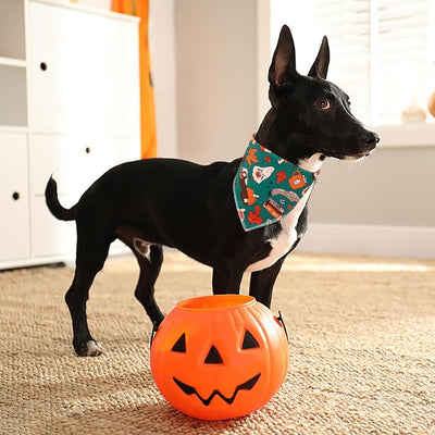 Unique Style Paws Dog Bandanas 1PC Washable Cotton Triangle Dog Scarfs Autumn Halloween with Green Pumpkin Party for Small Medium Large Dogs and Cats