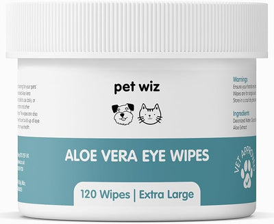 pet wiz Aloe Vera Eye Wipes for Cleaning Dogs & Cats - Extra Large