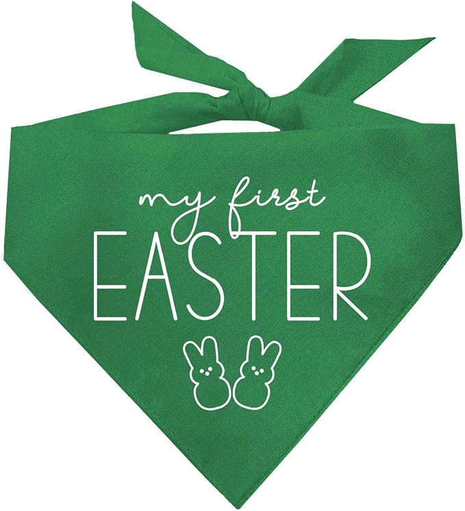 My First Easter Dog Bandana | 100% Cotton Adjustable Triangle | Made in USA | Easter Bunny | Egg Hunt| Funny Outfit Prop Photoshoot |Green, X-Small (392)
