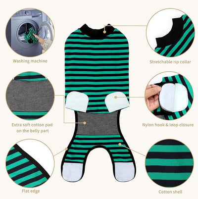 2 Packs Breathable Cotton Dog Recovery Suit for After Neuter Spay Abdominal Wounds Protector, Professional Anti-Licking Onesies for Male Female Pets Surgery Bandages, 2XL Striped Yellow Green