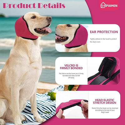 Dog Ear Covers,Dog Ear Muffs Noise Protection,No Flap Ear Wrap for Dogs Hematoma Recovery,Adjustable Calming Hoodie Shower Cap for Grooming,Bathing,Swimming & Anxiety Relief(Fuchsia,S)