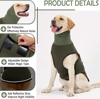 KOESON Dog Anxiety Relief Vest with Ear Cover, Soft & Breathable Dog Thunder Jacket for Thunderstorm, Fireworks, Travel, Separation, Reflective Calming Hoodie for Small Dogs, Army Green S