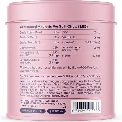 Finn Skin & Coat Salmon Oil Chews for Dogs | Omega-3 EPA & DHA | 90 Ct | Biotin, Zinc & B-Vitamins | Wild Alaskan Sourced | NASC Certified | Vet-Formulated | Healthy Skin & Coat