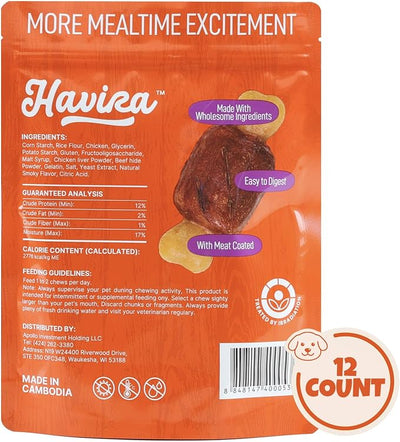 Havira BBQ Dog Treats Ham Bone 12 Count, Grill-Shaped Rawhide Free Dog Chews Bone, Easily Digestible, for All Life Stages