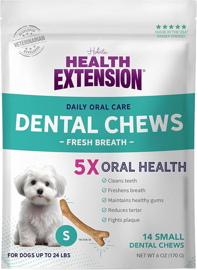 Health Extension Fresh Breath Dental Bones for Dogs, 14 Small Bones, Freshens Breath, Cleans Teeth, Healthy Gums, Training or Reward, 6 oz Bag (Pack of 1)