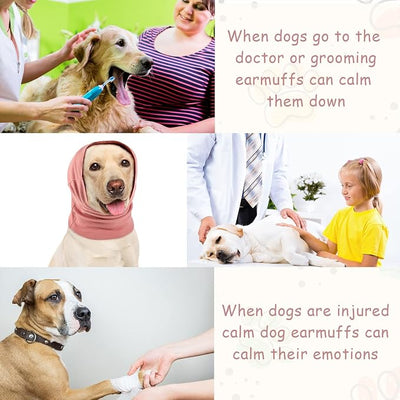 Frienda 2 Pcs Dog Ear Muffs Dog Calming Ear Cover Anxiety Relief Cover Face Neck Warmer Quiet Head Sleeves for Noise Bathing Grooming Drying(Large,Black, Pink)