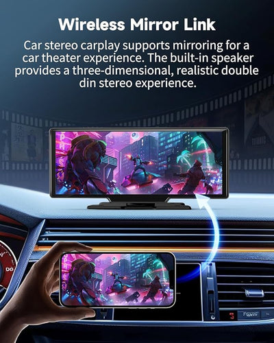 Kuayvan 10.26" Wireless Carplay Screen for Car with 4K Dash Cam, Portable Apple Carplay & Android Auto Touchscreen with 1080p Backup Camera/Mirror Link/Voice Control/GPS/Bluetooth,for All Vehicles