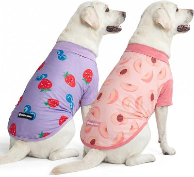 Spark Paws Sunblock Dog T-Shirt, SPF30 Protection, Lightweight Breathable Quick Dry for Dogs with Sensitive Skin - Berries & Peaches (Set of 2) - Size 3XL