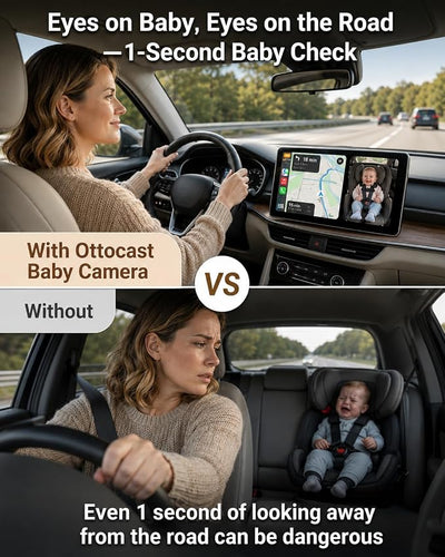 OTTOCAST Cabin Care Baby Car Camera 2026,Uses Your Car's Built-In Screen,No Extra Screen Needed,Split Screen for CarPlay and Baby View,No-Glow Night Vision,Plug&Play,150°Wide Angle(No Android Support)