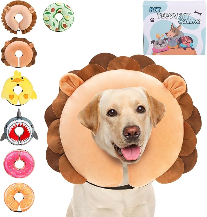 KOOLTAIL Inflatable Dog Cone Collar, Soft Donut E Collar for Dogs After Surgery to Stop Licking Enhanced Alternative, Blow Up Pet Neck Pillow Recovery Adjustable Cone for Dog Cat, Upgrade Size,Lion XL
