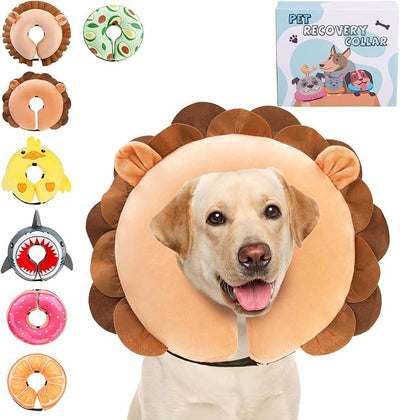 KOOLTAIL Inflatable Dog Cone Collar, Soft Donut E Collar for Dogs After Surgery to Stop Licking Enhanced Alternative, Blow Up Pet Neck Pillow Recovery Adjustable Cone for Dog Cat, Upgrade Size, Lion L