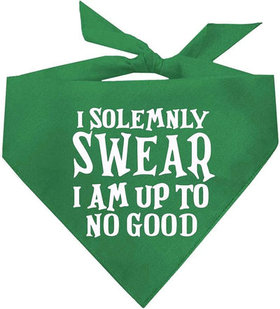 I Swear I'm Up to No Good Dog Bandana | 100% Cotton Adjustable Triangle | Made in USA | Funny Matching Costume | Mischief | Playful Quote Sayings | Green One Size (1101)