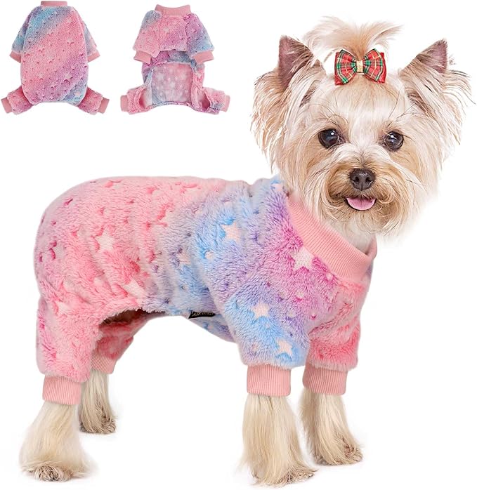 Sebaoyu Dog Pajamas for Small Dogs, Glow in Dark Tie Dye Unicorn Sweater, Super Soft Velvet Material Chihuahua Yorkie Tiny Clothes Outfits(XX-Small,Star)