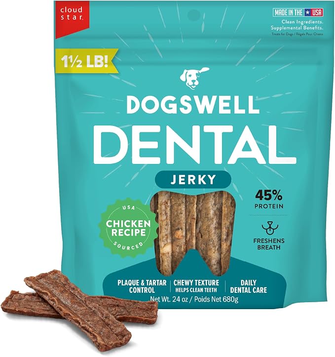Dogswell Dental Jerky Dog Treats, Chicken, 24 oz Pouch