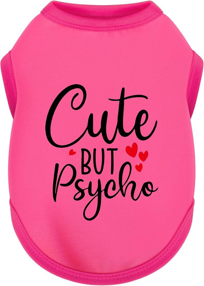 Expressive Cotton Dog Shirt Vest, a Soft and Lightweight Puppy Shirt for Small and Medium Dogs, Adorned with the Playful 'Cute but Psycho' Slogan Print Dog Clothes Rose Red Large