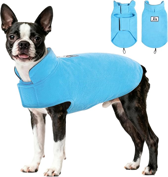 DENTRUN Reversible Dog Coat - Windproof Polar Fleece Vest with Reflective Neck Strips, Hook & Loop Closures, Easy-On Cold Weather Jacket for Medium Puppies (Medium Dogs Gear)