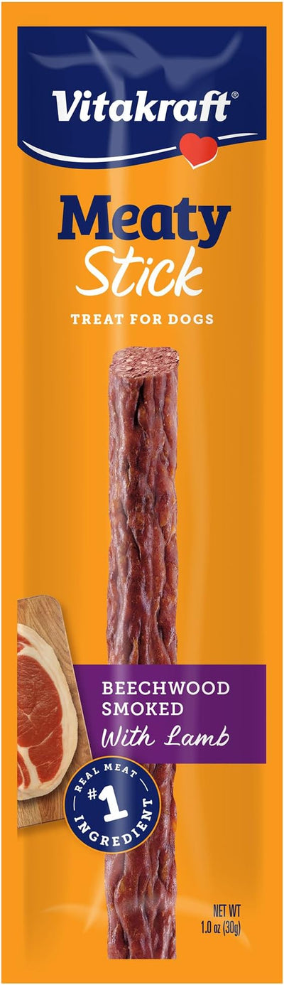 Vitakraft MeatyStick Lamb, Jerky Treat for Dogs, No Added Sugar, Real Meat #1 Ingredient, No Artificial Preservatives, Flavors or Colors, Naturally Smoked, Individually Packed, 1.0 oz, Stick, 15 count