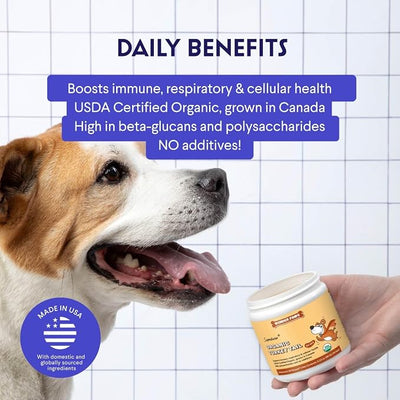 Wonder Paws Organic Turkey Tail Mushroom for Dogs – Powerful Turkey Tail for Dogs Mushroom Powder for Immunity, Respiratory, Digestion & Cellular Health–with Beta Glucans & Polysaccharides- 2.12 oz