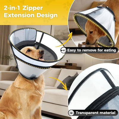 Upgraded Dog Cone Collar for Dogs After Surgery, Soft Transparent Pet Recovery Collar for Large Medium Small Dogs, Depth Adjustable Dog Cone Collar, Elizabethan Collar (S, Black)