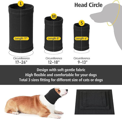 No Shake Ear Wraps for Dogs,Soft Dog Calming Hoodie Dog Ear Cover Ear Muffs for Anxiety,Grooming,Bathing,Swim,Noise Protection Quiet Ear for Dogs,Blcak S