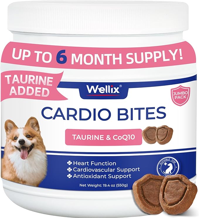 Wellix 19.4oz Cardio Taurine & CoQ10 for Dogs - Heart Supplements for Dog Chews with Fish Oil, L-Carnitine - Senior Heart Health and Cardiovascular & Antioxidant Support