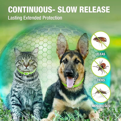 EcoVenger Flea Collars for Dogs & Cats - Flea & Tick Repellent 2-Pack Green. Built-in Pant-Based Formula Strong Repellency Slow Release, Lasting Protection, Pleasant Aroma, Waterproof
