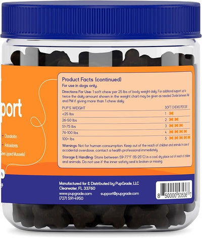 PupGrade Joint Support Supplement for Dogs - Glucosamine + Chondroitin with MSM and Perna - Supports Normal Hip & Joint Health for Occasional Discomfort, Peanut Butter Flavor - 360 Soft Chews