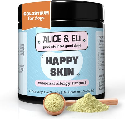 Alice & Eli Happy Skin - Seasonal Allergy Support with Quercetin & Bovine Colostrum - for Dogs with Sensitive Skin or Environmental Allergies
