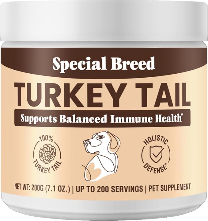 Organic Turkey Tail Mushroom for Dogs and Cats, Immune Support with Beta Glucans and Polysaccharides, Digestive and Respiratory Health, Pure Mushroom Powder, No Fillers, 200 ct