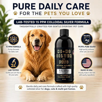 Colloidal Silver for Pets, Skin & Coat Grooming Liquid for Dogs & Cats, Gentle Daily Paw, Ear & Coat Care, 99.99% Pure Silver, Lab Tested, 16 fl oz