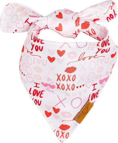 Remy+Roo Dog Bandanas - 2 Pack | Valentine's Day XOX Dog Bandanas Set | Premium Durable Fabric | Patented Shape Bandanas for Dogs (XOXO, Small)