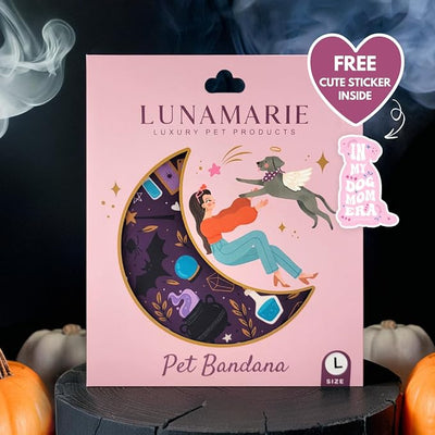 LunaMarie - Luxury Dog Bandanas - Cute Witch Magic Design | Premium & Silky Fabric | 100% Handmade | Custom Shape Dual Layered Reversible Small, Medium, Large Cat Scarf (Bewitched, Large)