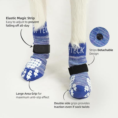 PUPTECK Anti-Slip Dog Socks with Double Sides Grips for Small Medium Large Dogs Hardwood Floors Prevents Licking, Dog Shoes for Hot Pavement Traction Control for Senior Dogs, Royal Blue, XL