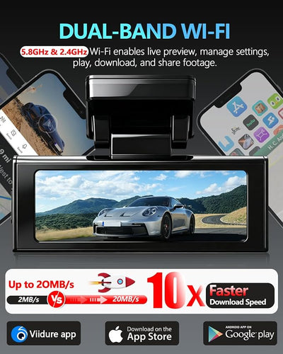 Dual Dash Cam Front 4K+2.5K Rear, 5.8GHz Wi-Fi, 20MB/s Fastest Download Speed with APP, WDR Night Vision, 2160P Dash Camera for Cars, 3" IPS, 24H Parking Mode, Free 64GB Card Included