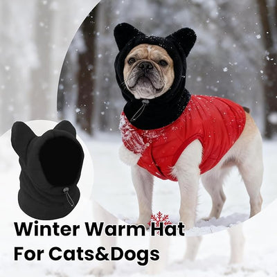 Dog Snood Winter Hood with Ear Protection, Fleece Neck Warmer for Dogs, (Black, Large)